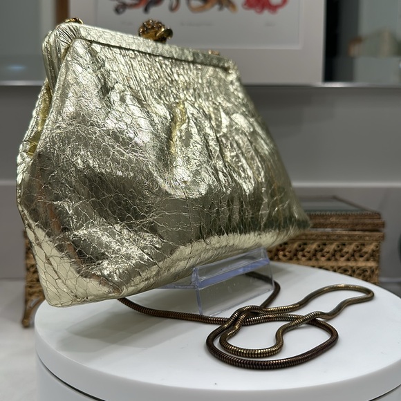 Vintage Robinson’s Metallic Gold Snakeskin Evening Bag - Serpentine Chain VGVC - Picture 2 of 16